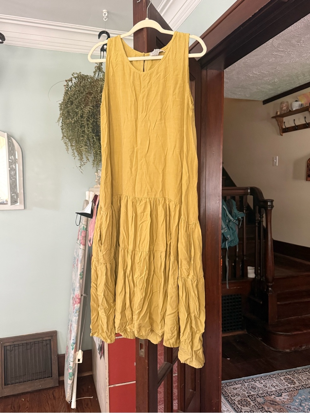 Sleeveless Mustard Midi Tiered Dress